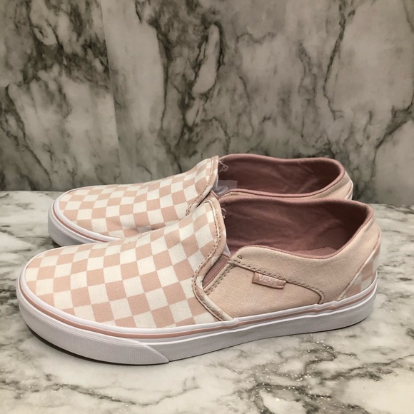 Vans Shoes - Vans light pink and white checkered slip on shoes